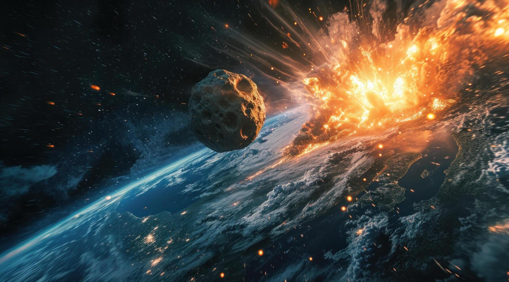 ai gegenereerd een asteroïde is in de buurt de aarde in een artiest interpretatie foto