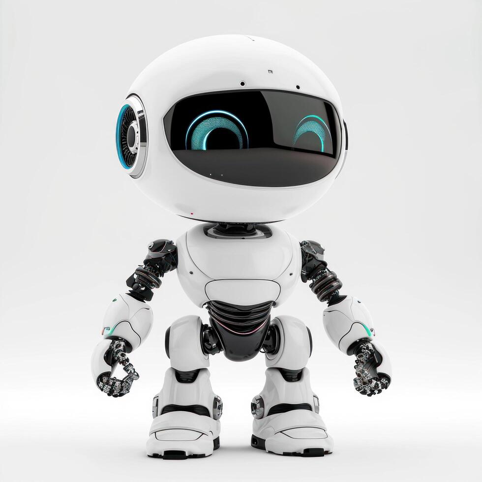 ai gegenereerd schattig realistisch android robot glimlachen geïsoleerd foto