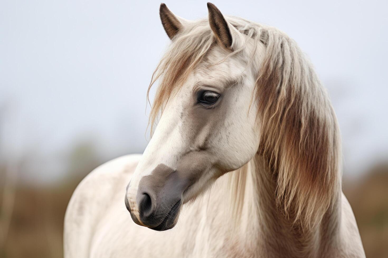 ai gegenereerd bruin en grijs paard portret foto