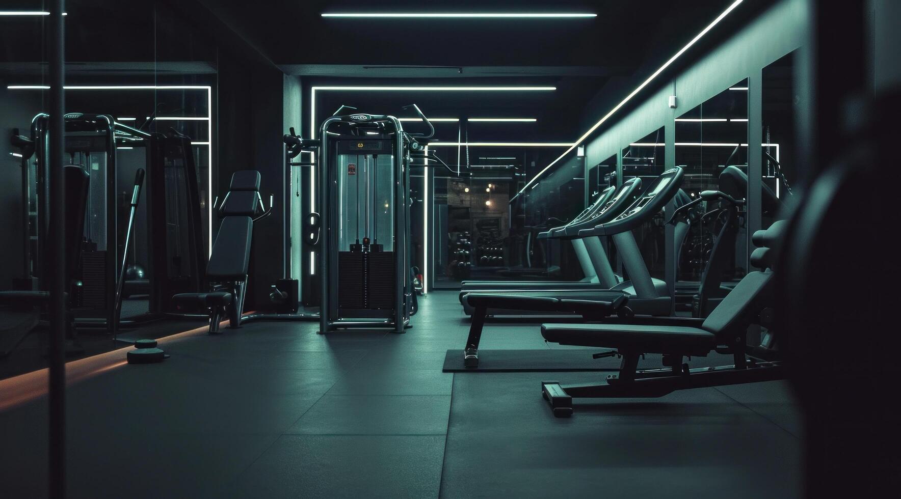 ai gegenereerd oefening machines in een Sportschool foto