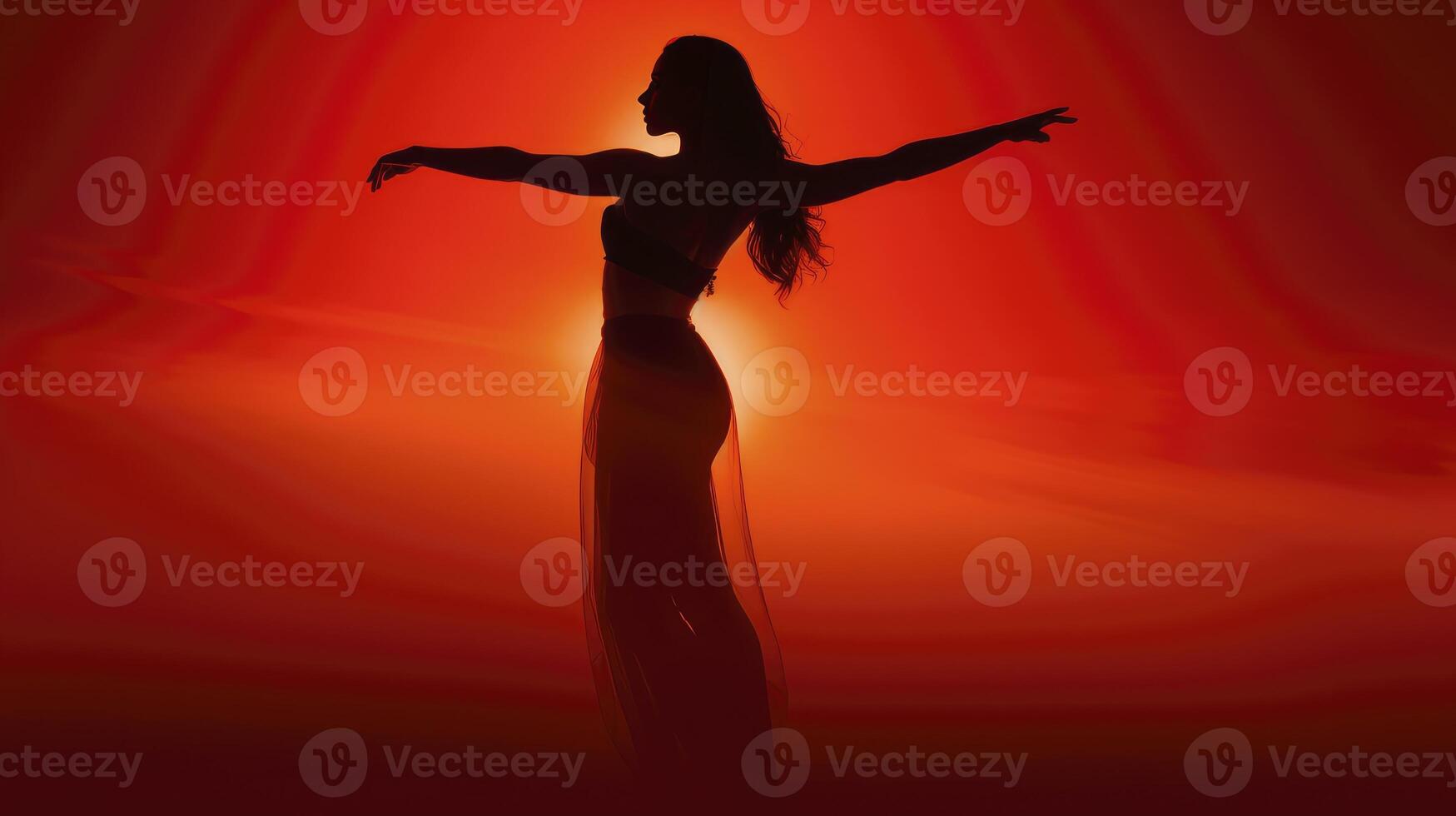 ai gegenereerd vrouw silhouet dansen - rood licht wijk concept foto