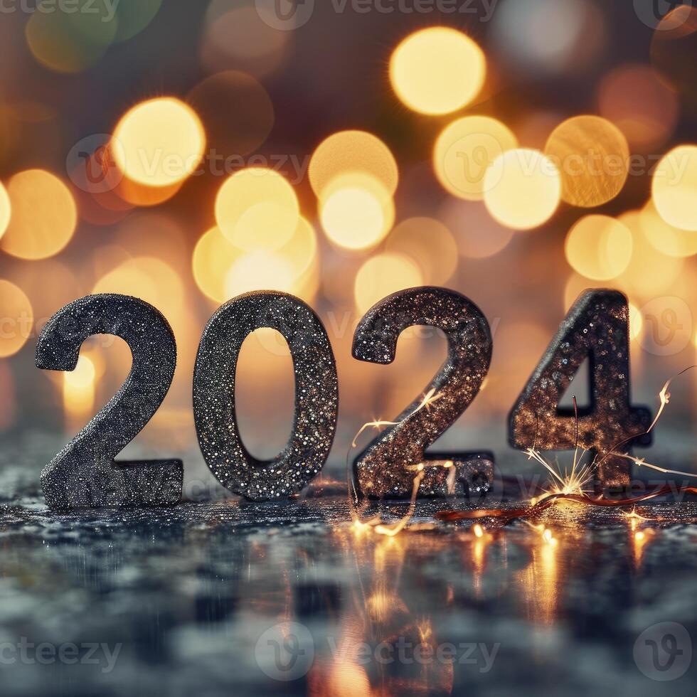 ai gegenereerd gelukkig nieuw jaar 2024 Aan bokeh achtergrond foto