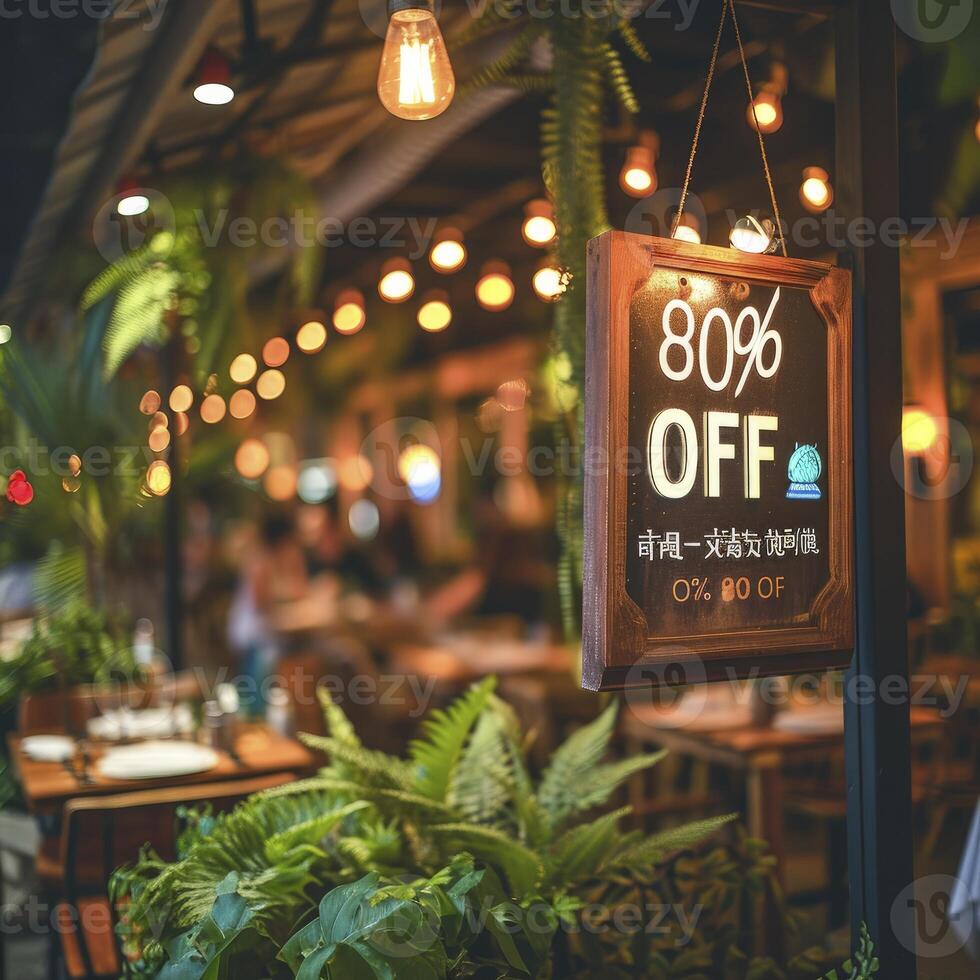 ai gegenereerd teken met de tekst 80 uit Bij de restaurant foto