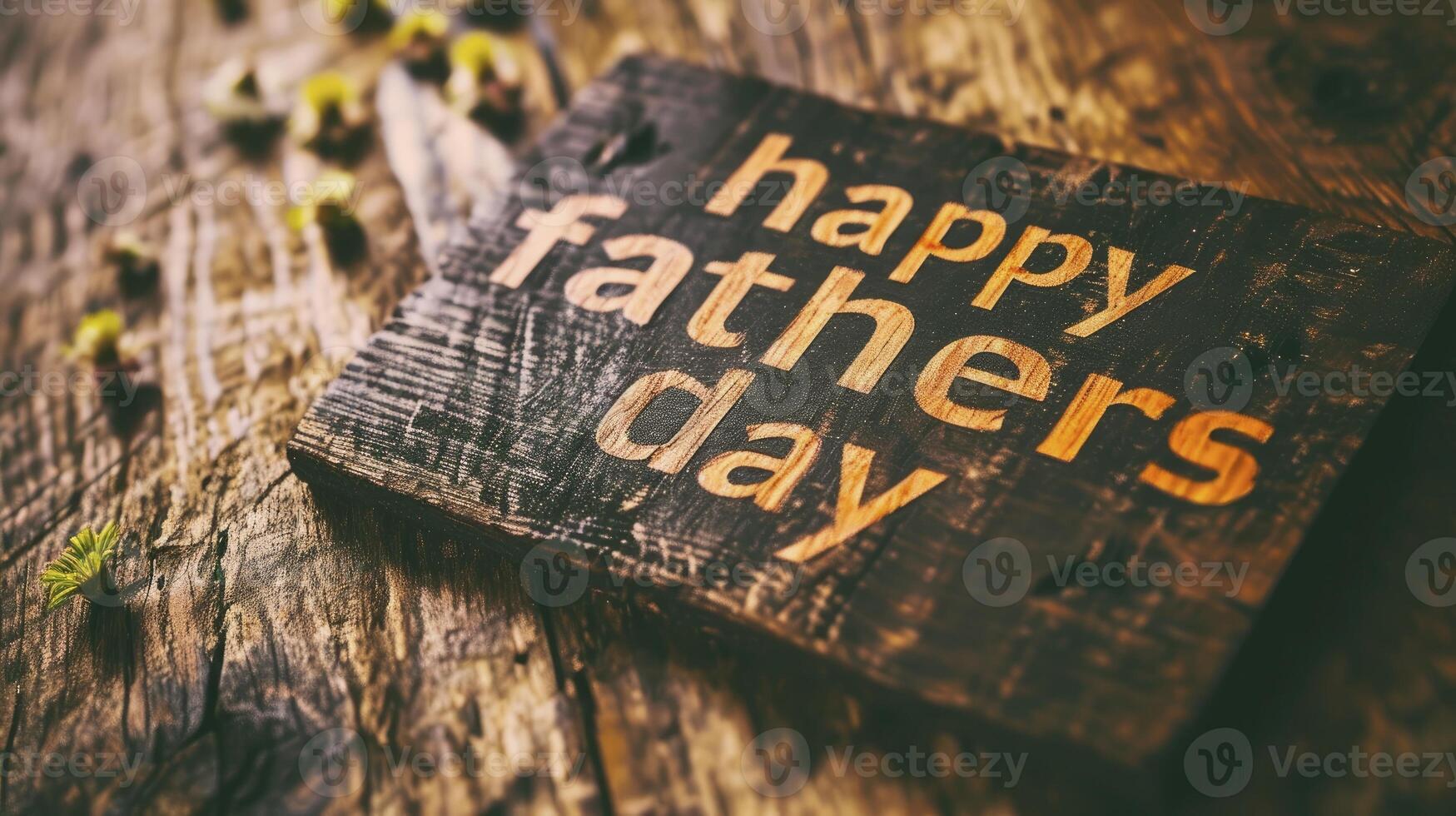ai gegenereerd een foto van de tekst gelukkig vaders dag geschreven Aan een houten achtergrond.