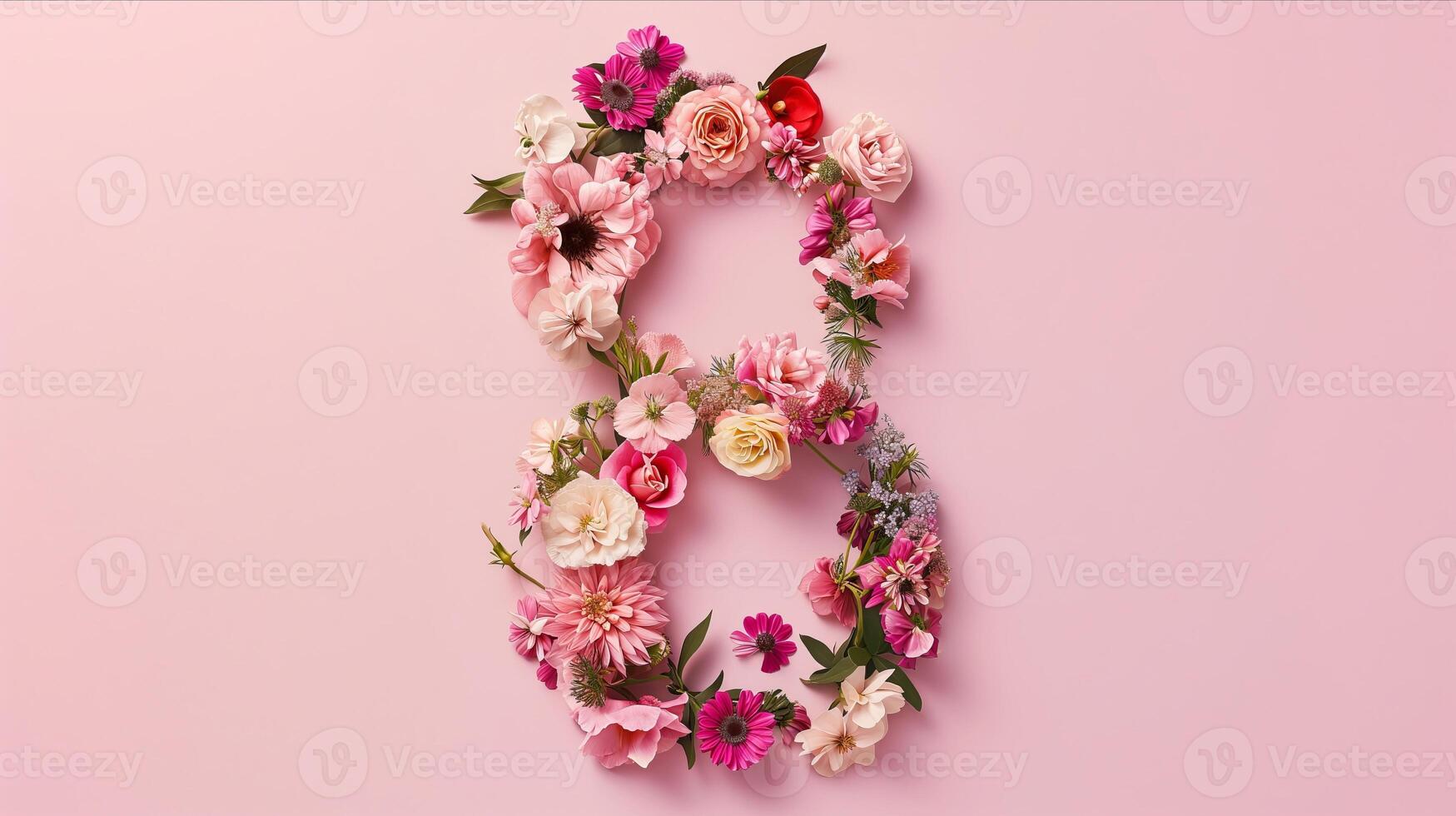 ai gegenereerd aantal 8 illustratie. bloemen decoratie voor achtergrond en banier voor 8e maart vrouwen dag met kopiëren ruimte foto