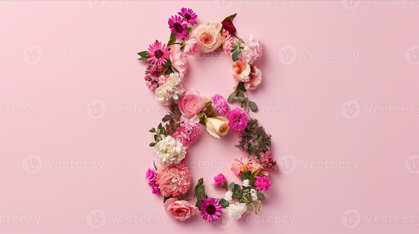 ai gegenereerd aantal 8 illustratie. bloemen decoratie voor achtergrond en banier voor 8e maart vrouwen dag met kopiëren ruimte foto