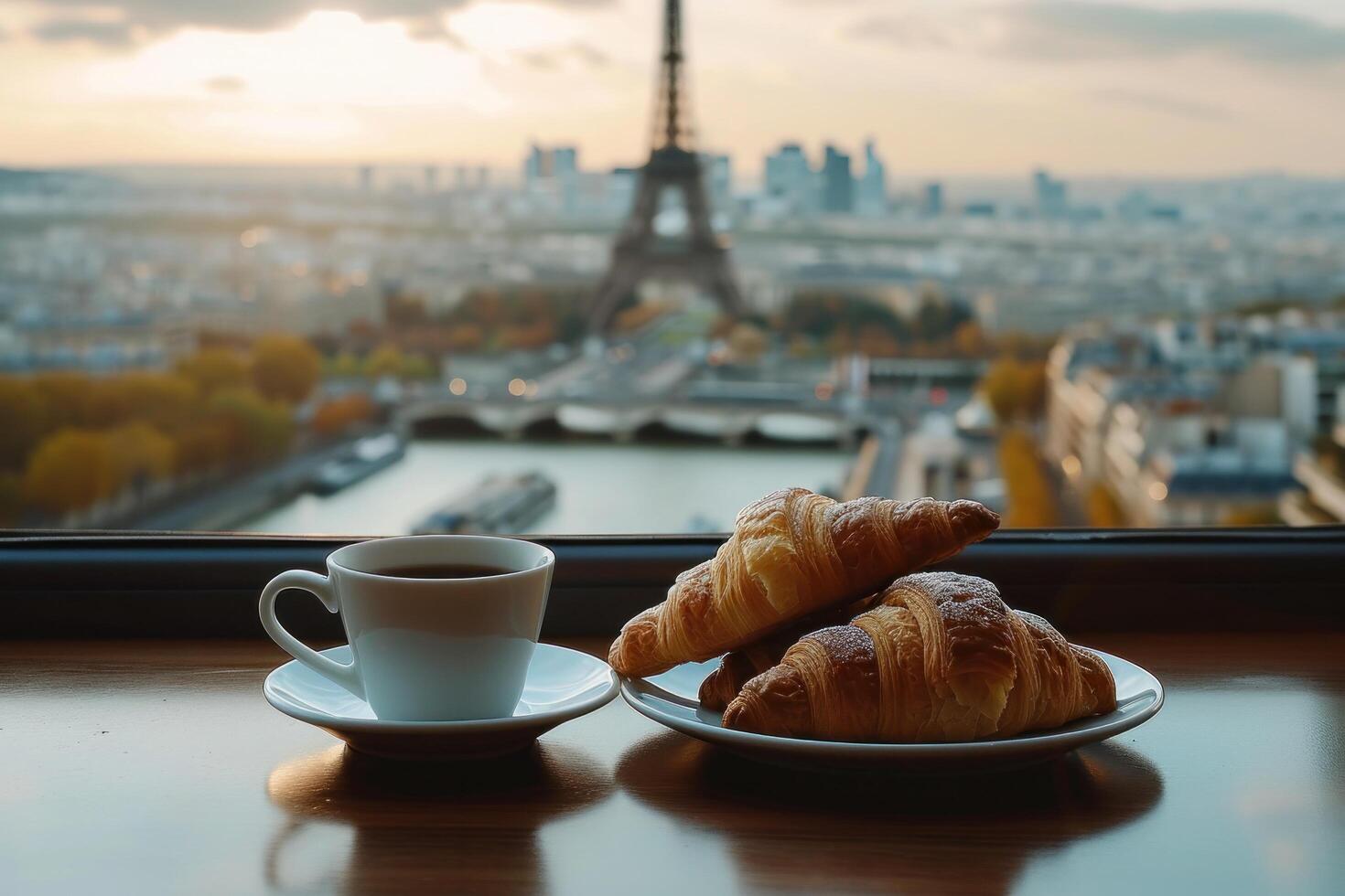 ai gegenereerd croissants en kop koffie, foto