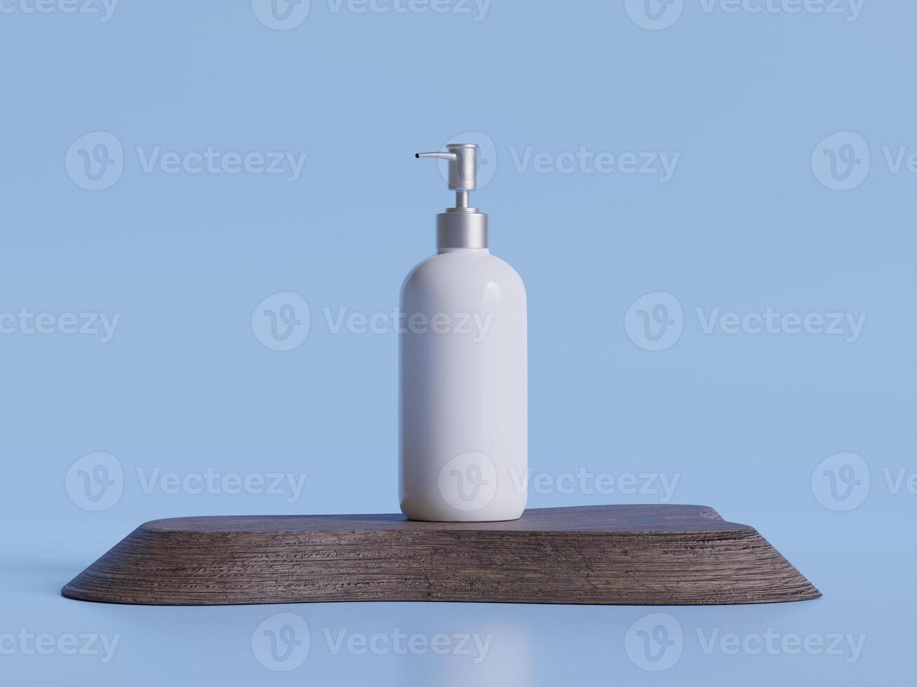 realistisch kunstmatig verpakking, schoonheid Product houder set, plastic fles illustratie blanco. verstuiven fles, room buis en pot mockup verzameling Aan de podium 3d. Doorzichtig spa hygiëne voorwerp foto