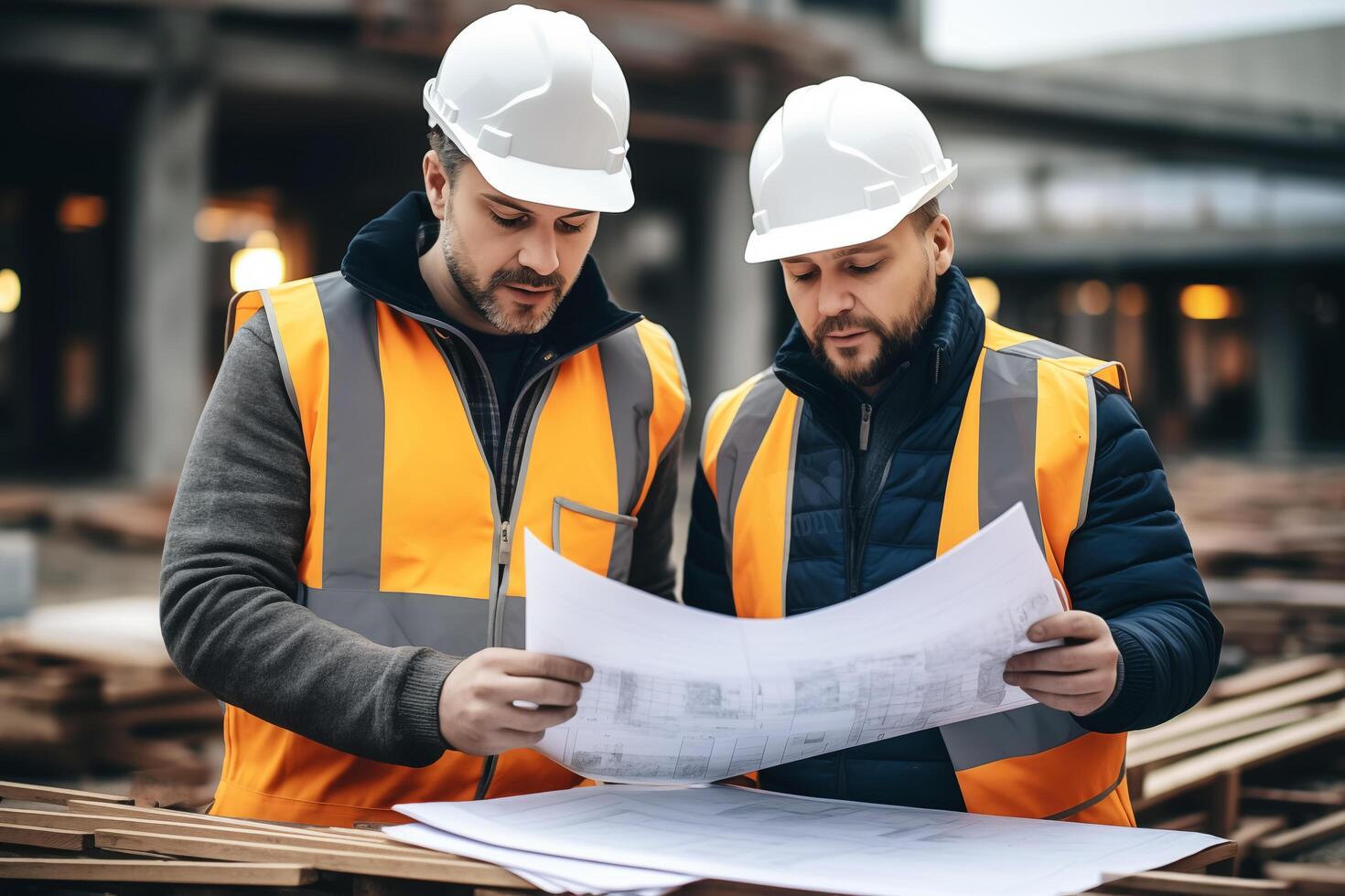 ai gegenereerd bouw arbeider hoofden welke zijn vervelend de veiligheid helm Bij de bouw plaats. generatief ai. foto