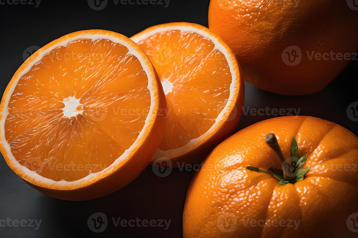 ai gegenereerd oranje met besnoeiing in voor de helft net zo achtergrond door ai generatief foto