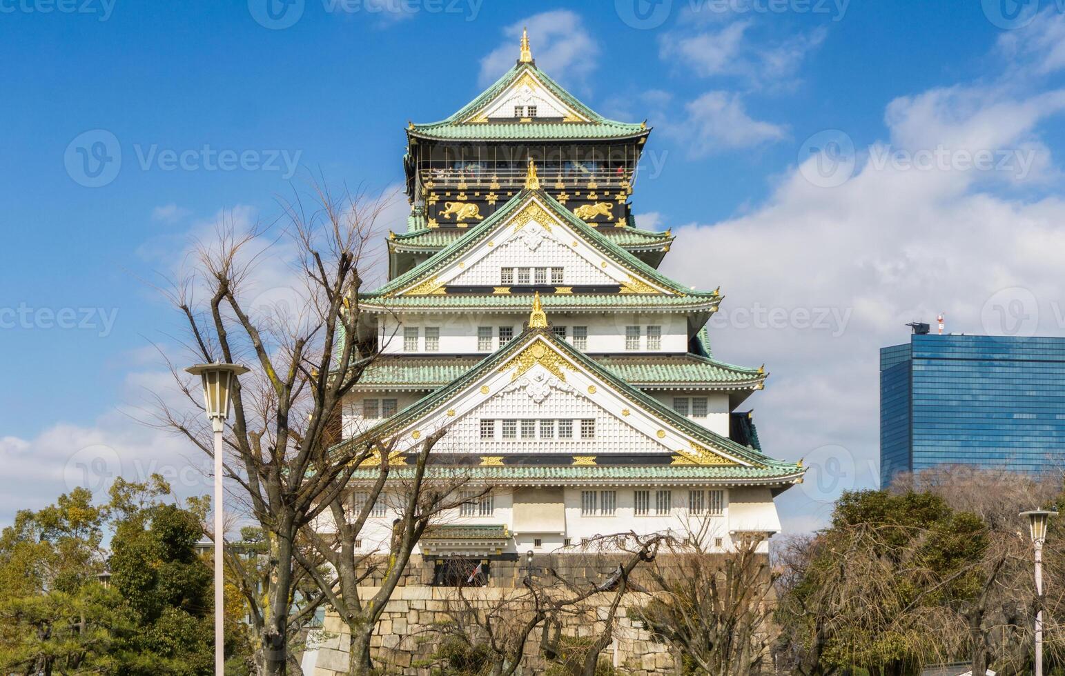 mooi architectuur Osaka kasteel met boom foto