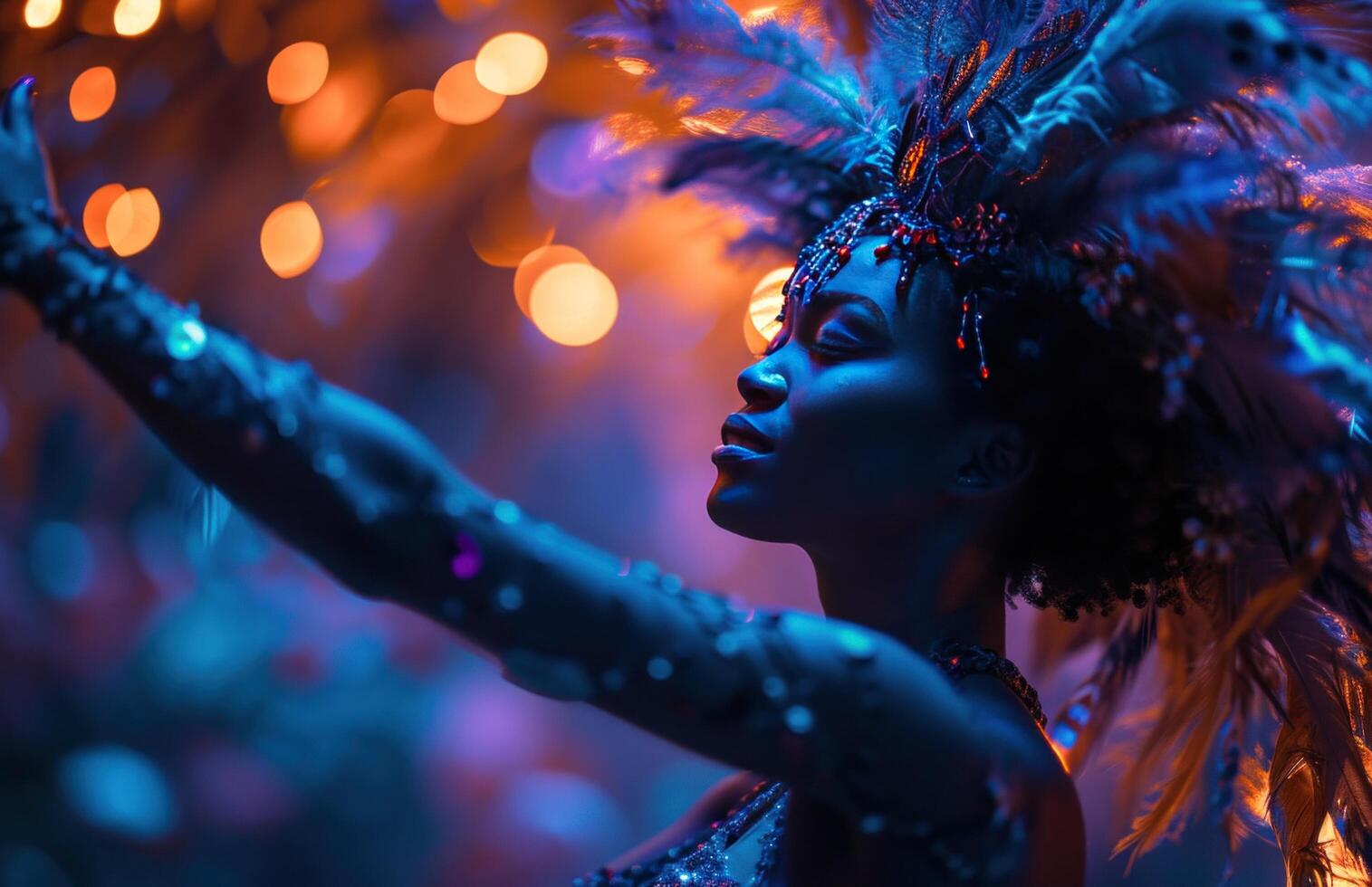 ai gegenereerd carnaval dansen meisje Aan een stadium Bij nacht foto