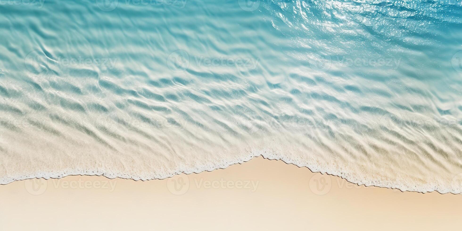 ai gegenereerd palm blad geïsoleerd Aan zonnig blauw golfde water oppervlak, zomer strand vakantie achtergrond concept met kopiëren ruimte foto