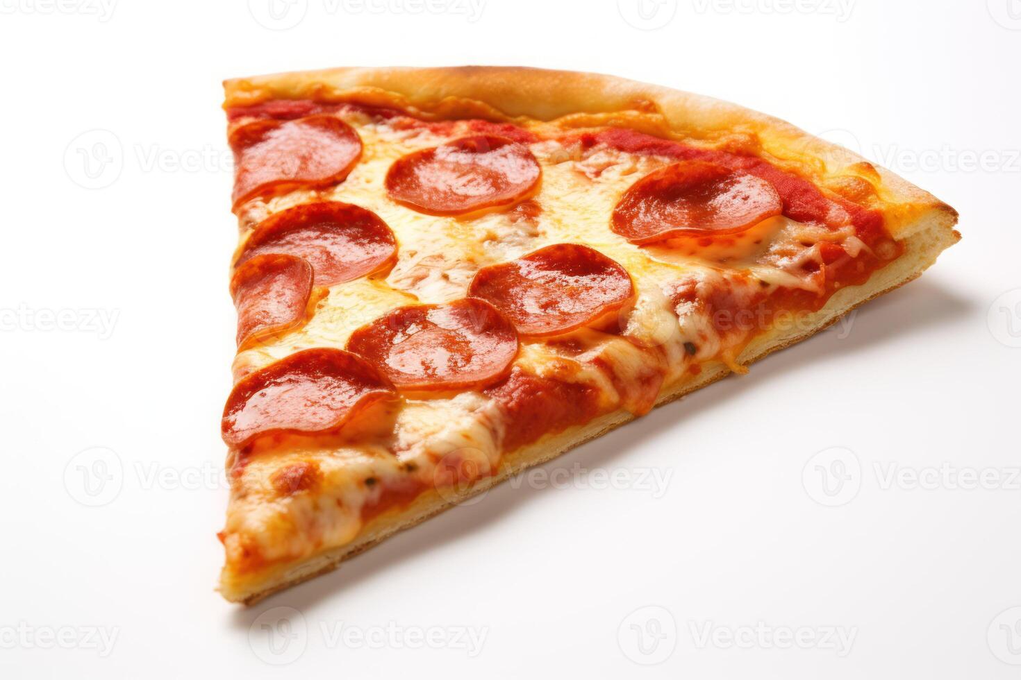 ai gegenereerd een plak van peperoni pizza Aan een wit achtergrond foto