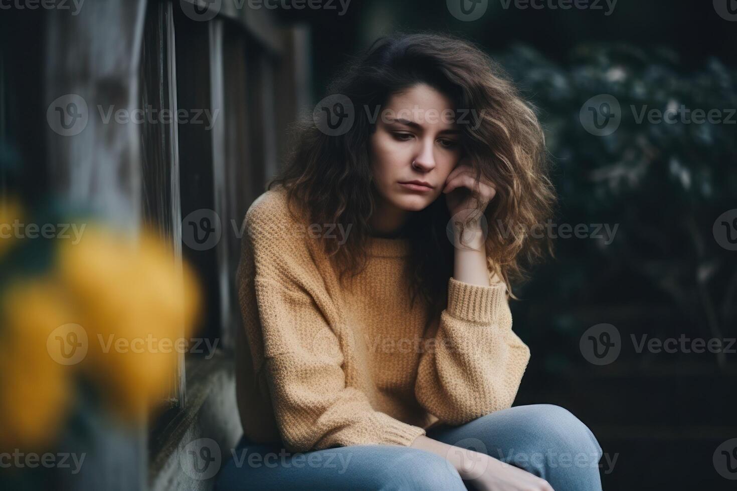 ai gegenereerd verdrietig en eenzaam vrouw vrouwen dag foto