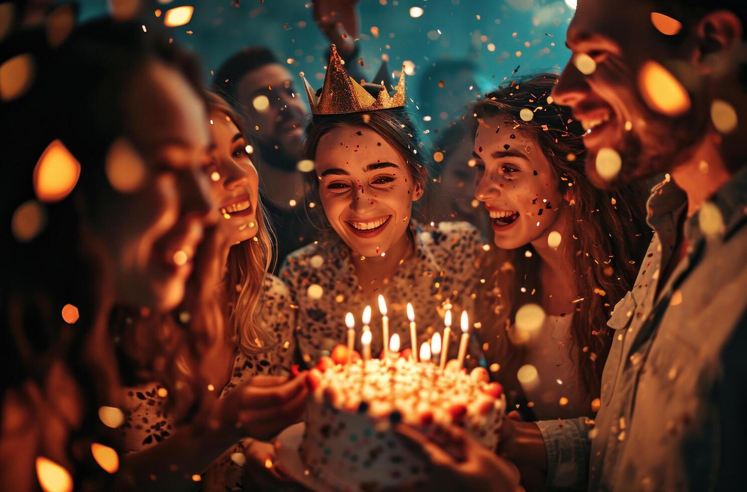 ai gegenereerd een groep van mensen vieren een verjaardag foto