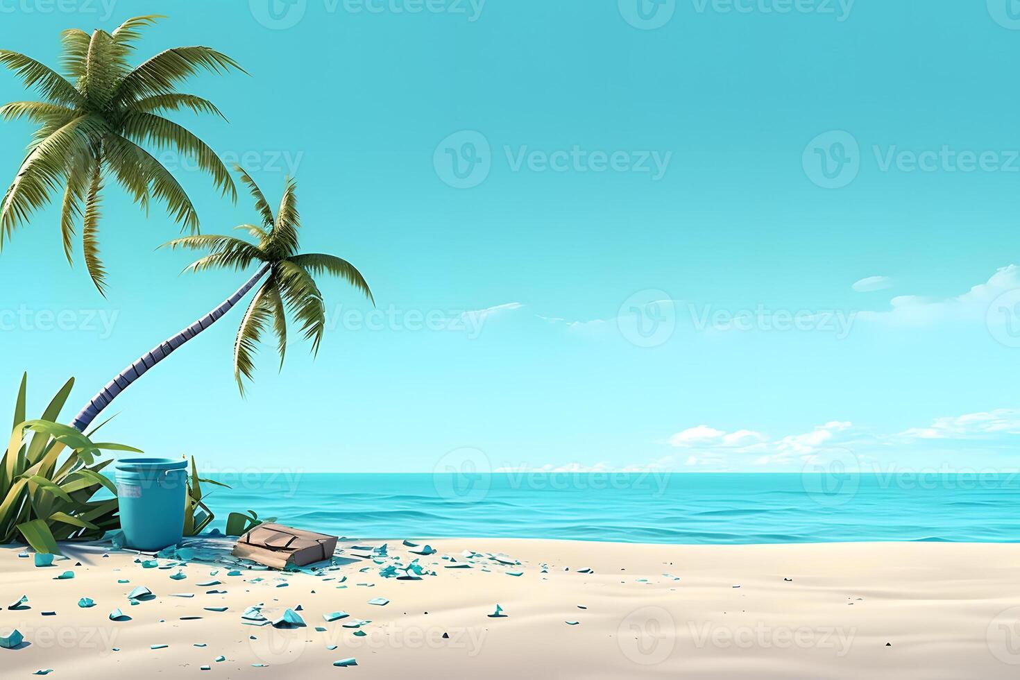 ai gegenereerd uitschot Aan tropisch strand visie Bij zonnig dag met wit zand, turkoois water en palm boom, neurale netwerk gegenereerd fotorealistisch beeld foto