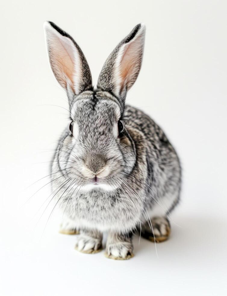 ai gegenereerd een beeld van een grijs konijn Aan wit achtergrond, zilver en bruin foto