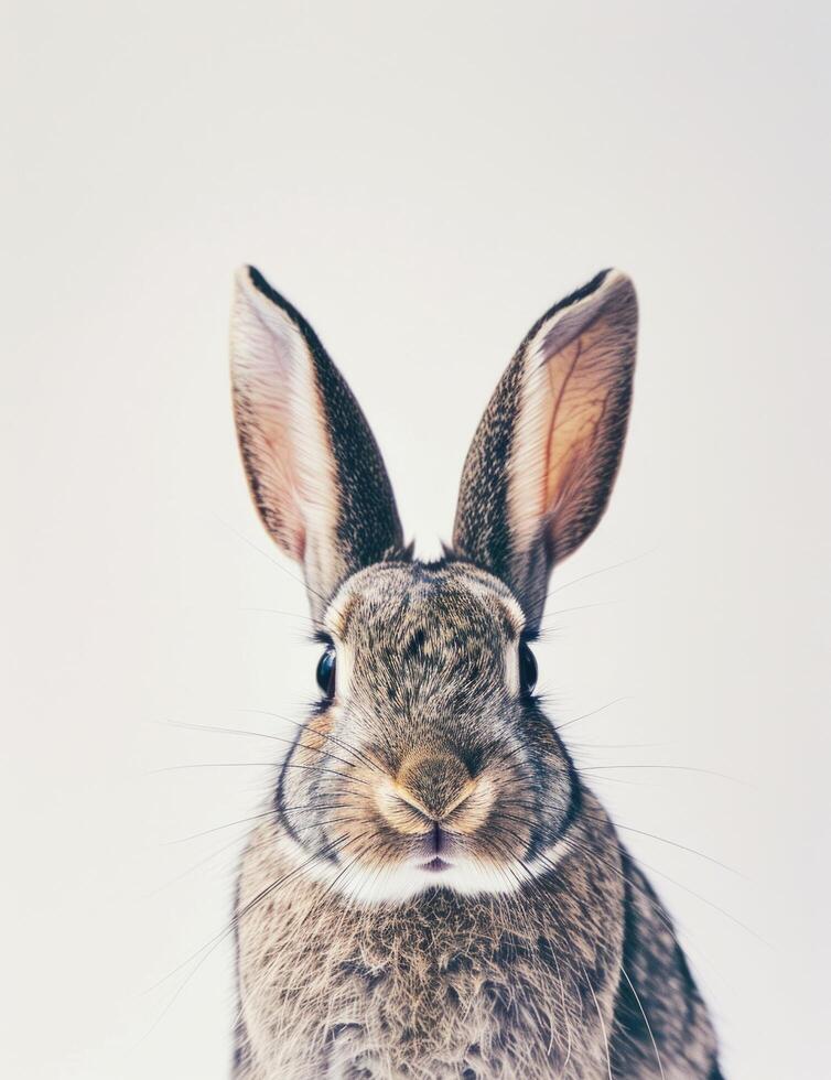 ai gegenereerd een beeld van een grijs konijn Aan wit achtergrond, zilver en bruin foto