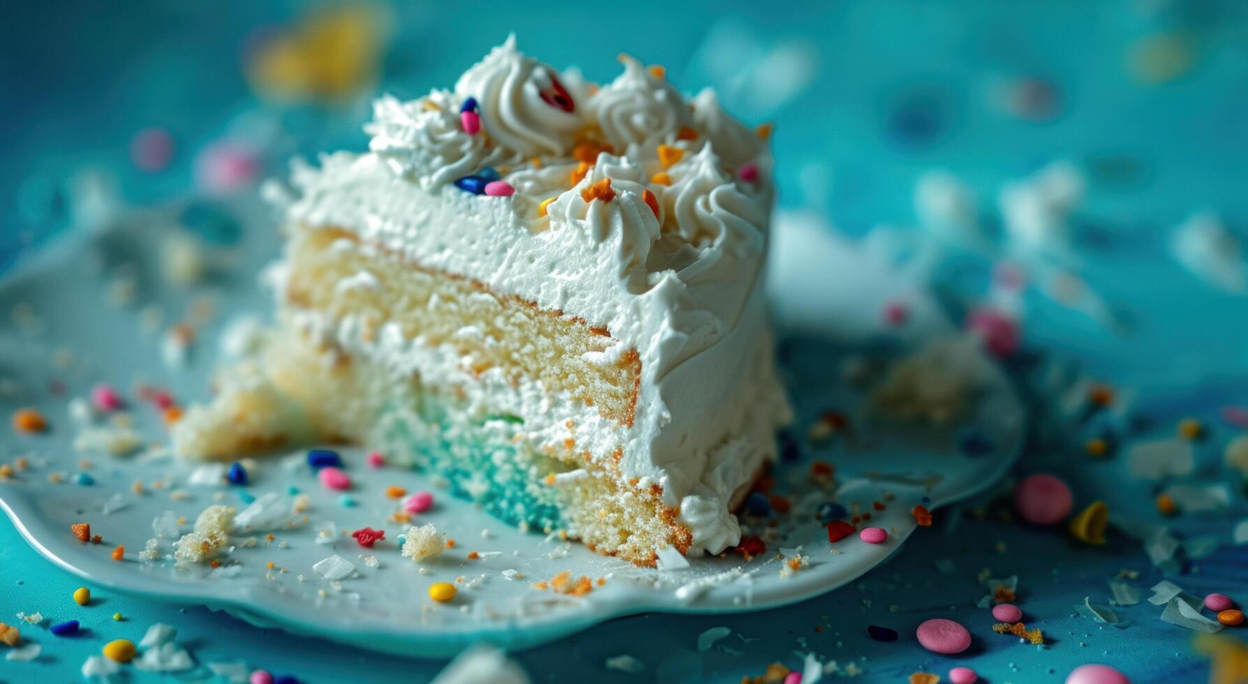 ai gegenereerd een leeg verjaardag taart Aan sommige blauw en wit foto