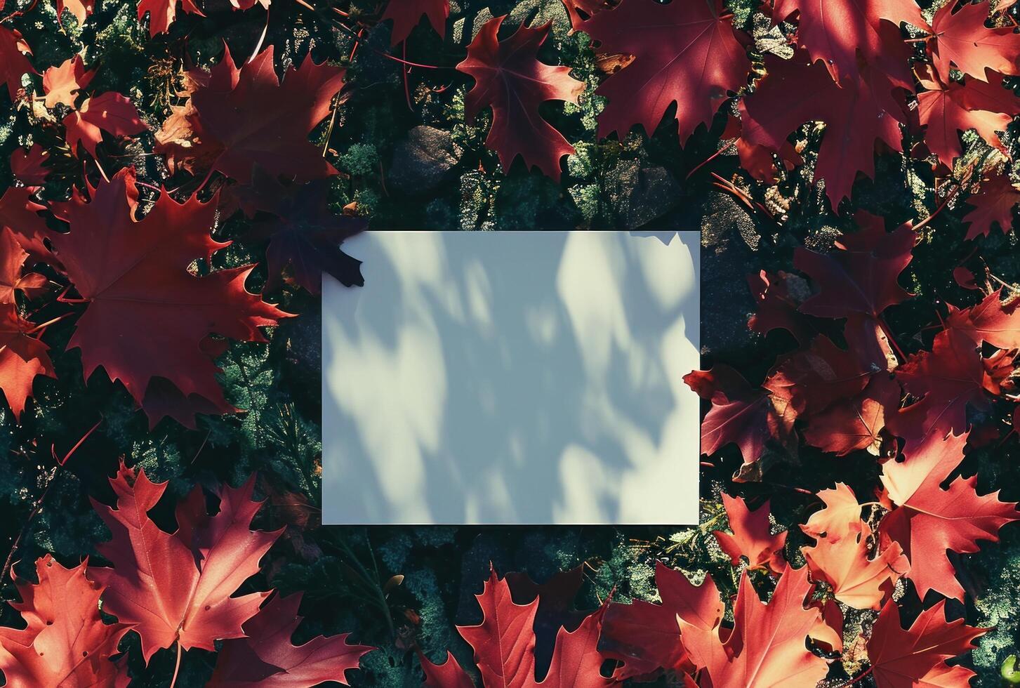 ai gegenereerd een blanco papier omringd door rood bladeren foto