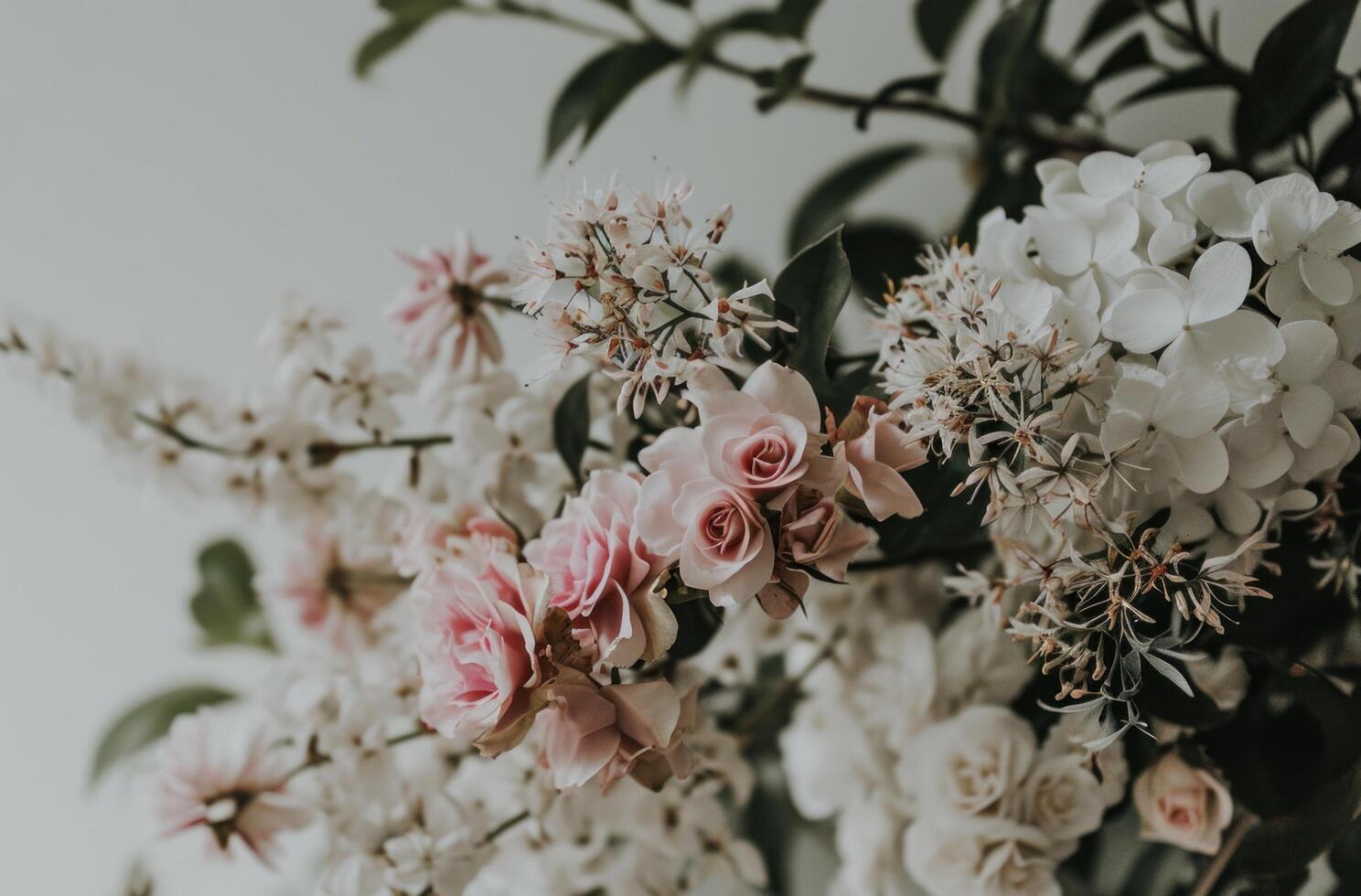ai gegenereerd de wit bloem arrangement heeft roze en wit bloemen foto