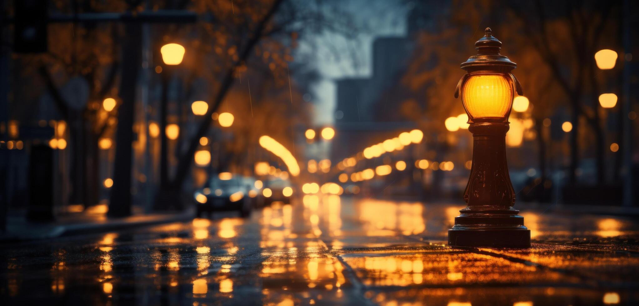 ai gegenereerd de geel verkeer licht Aan een straat Bij nacht, foto
