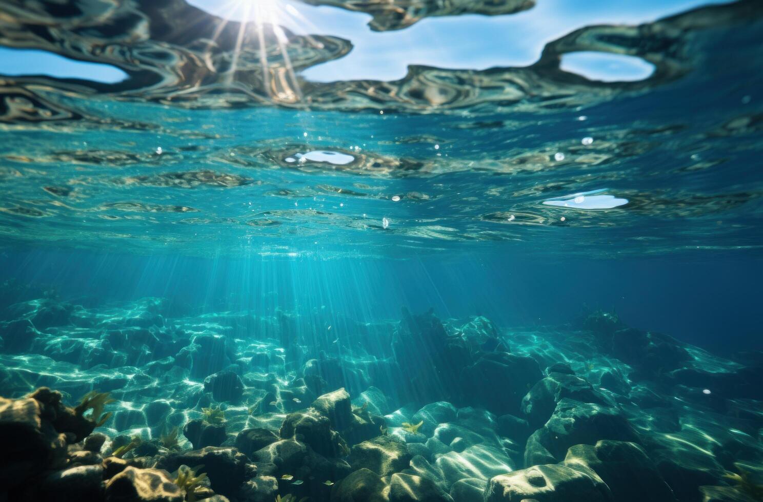 ai gegenereerd onder een zon licht in de zee, foto