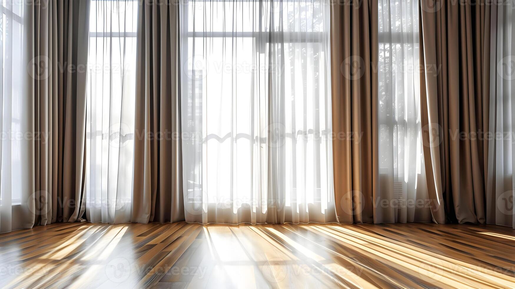 ai gegenereerd bruin en wit gordijnen in de modern horizontaal samenstelling van de kamer. zonnig dag in de kamer. hoog kwaliteit. ai generatief foto