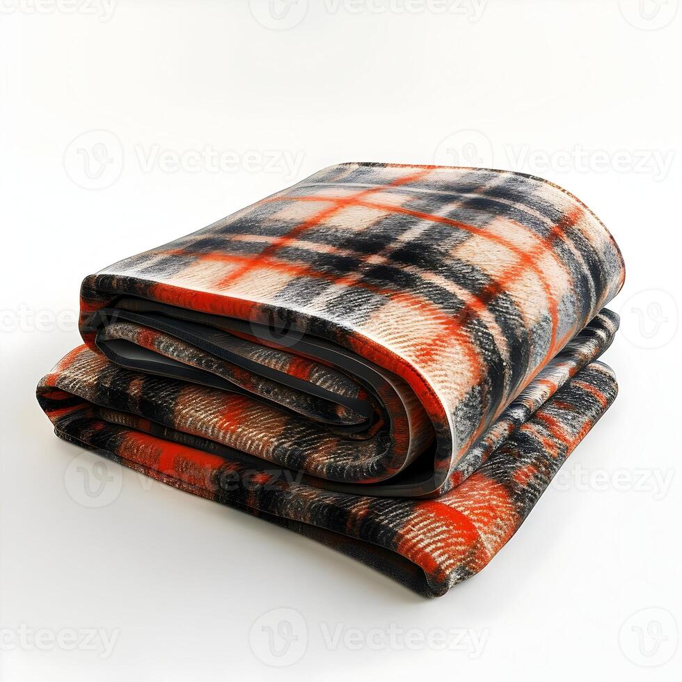 ai gegenereerd gevouwen wol plaid gecontroleerd deken geïsoleerd Aan een wit achtergrond. hoog kwaliteit. ai generatief foto