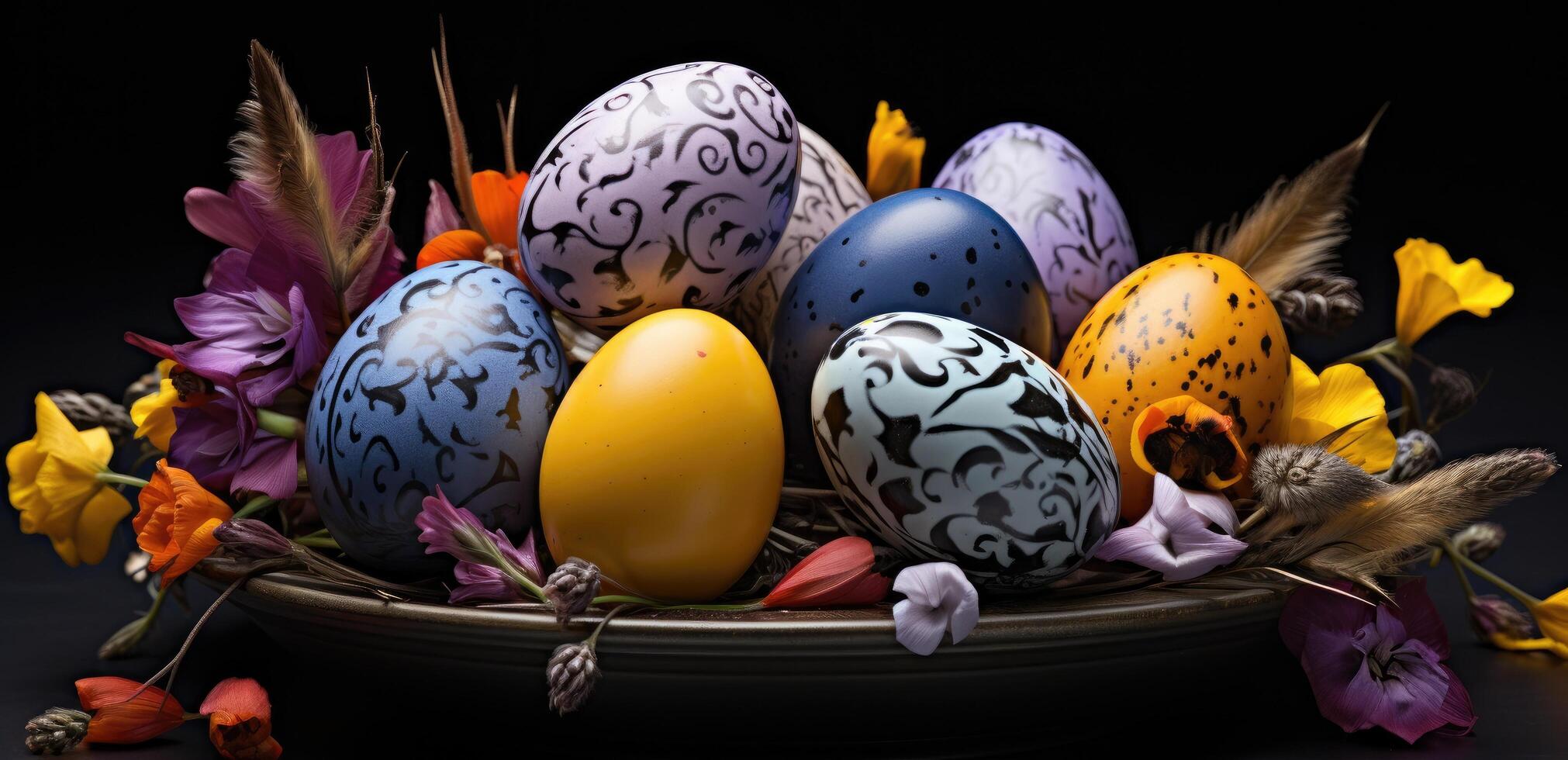 ai gegenereerd een groep van kleurrijk Pasen eieren foto