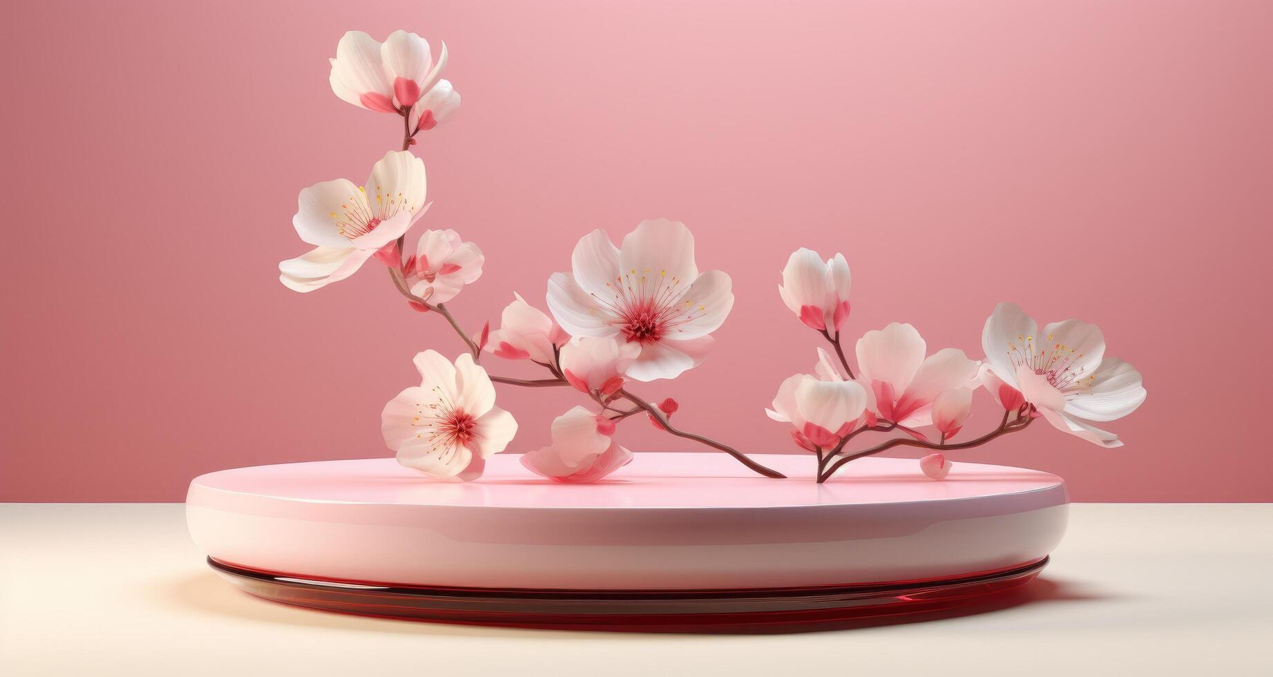 ai gegenereerd een leeg wit taart staan met magnolia bloemen, foto