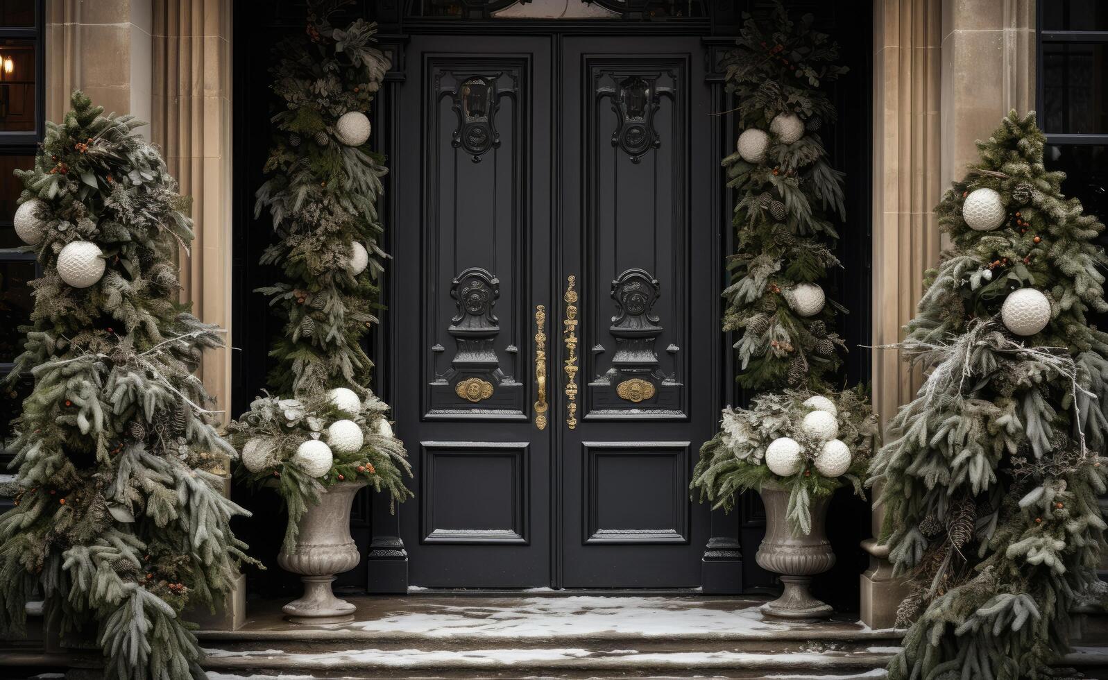 ai gegenereerd Kerstmis deur decor voorkant deuren en veranda's foto