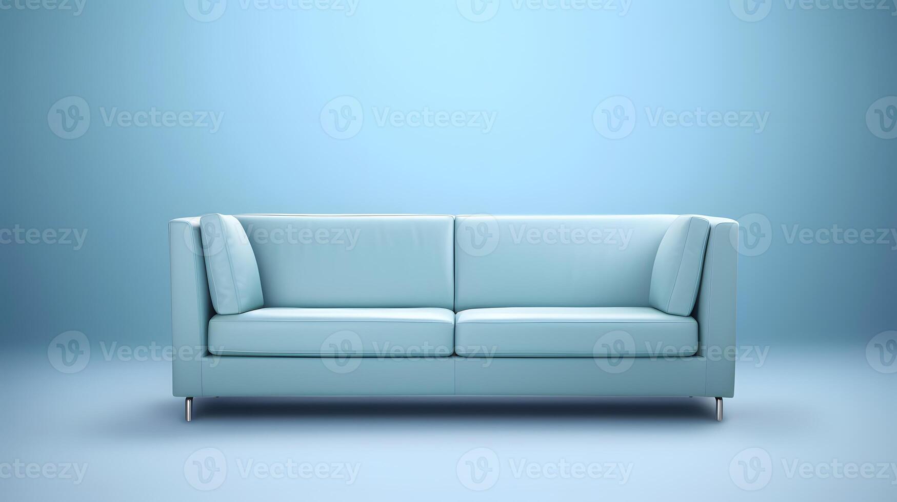 ai gegenereerd minimalistische lichtblauw sofa Aan licht blauw achtergrond, neurale netwerk gegenereerd beeld foto