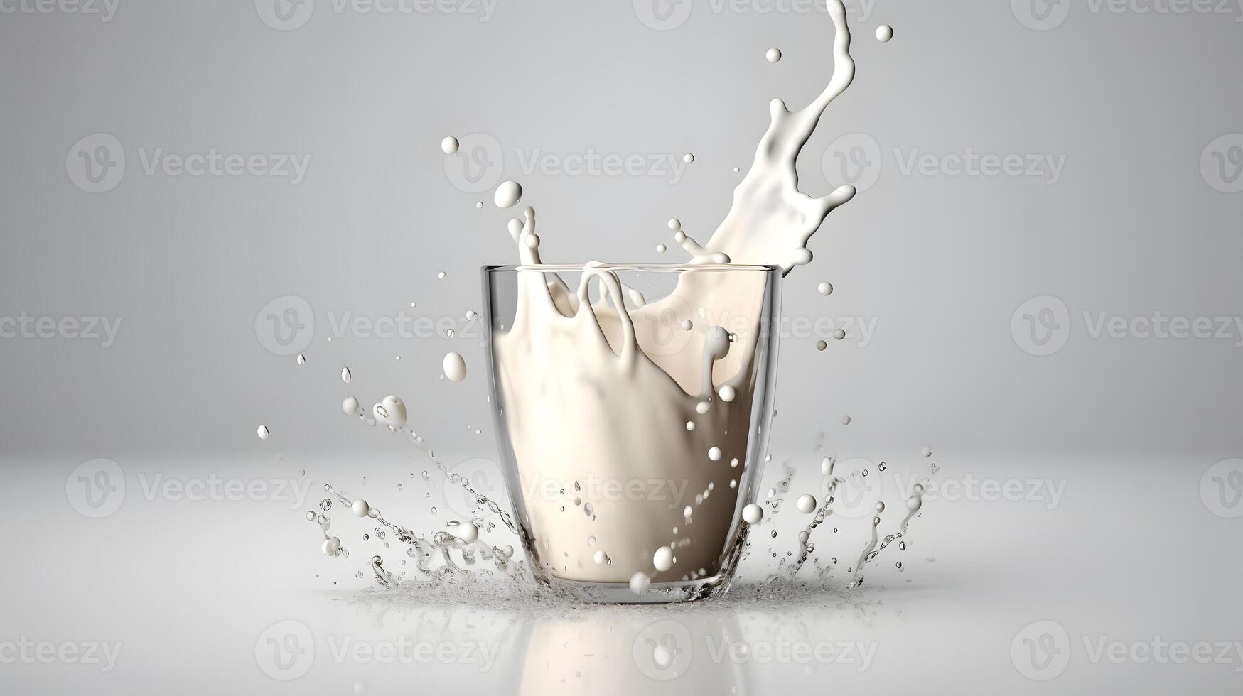 ai gegenereerd glas van melk met kroon van spatten Aan grijs achtergrond, neurale netwerk gegenereerd beeld foto