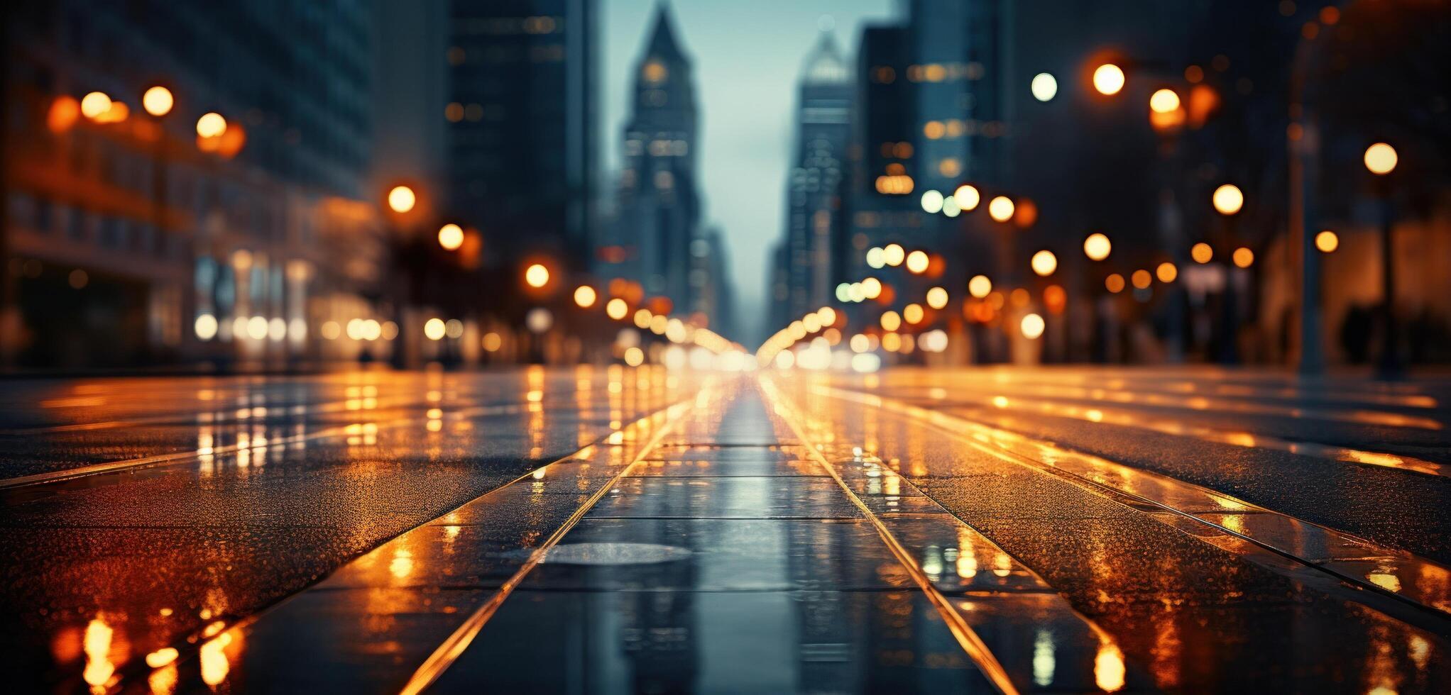 ai gegenereerd de lichten van lichten Aan straat in stad regen foto