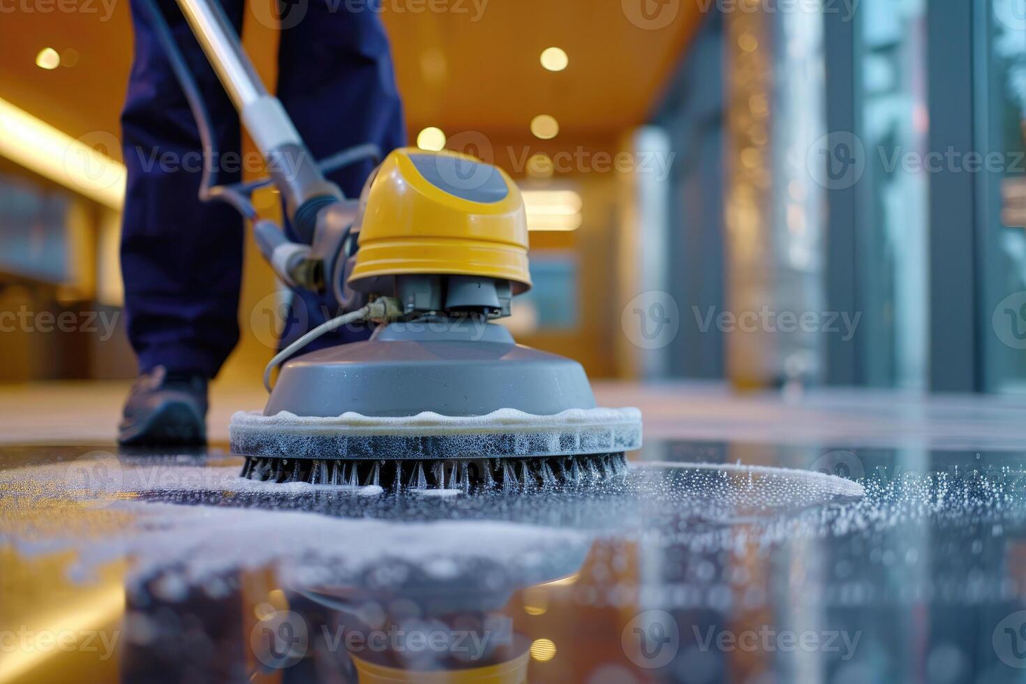 ai gegenereerd schoonmaak verdieping met polijsten machine binnenshuis. generatief ai foto