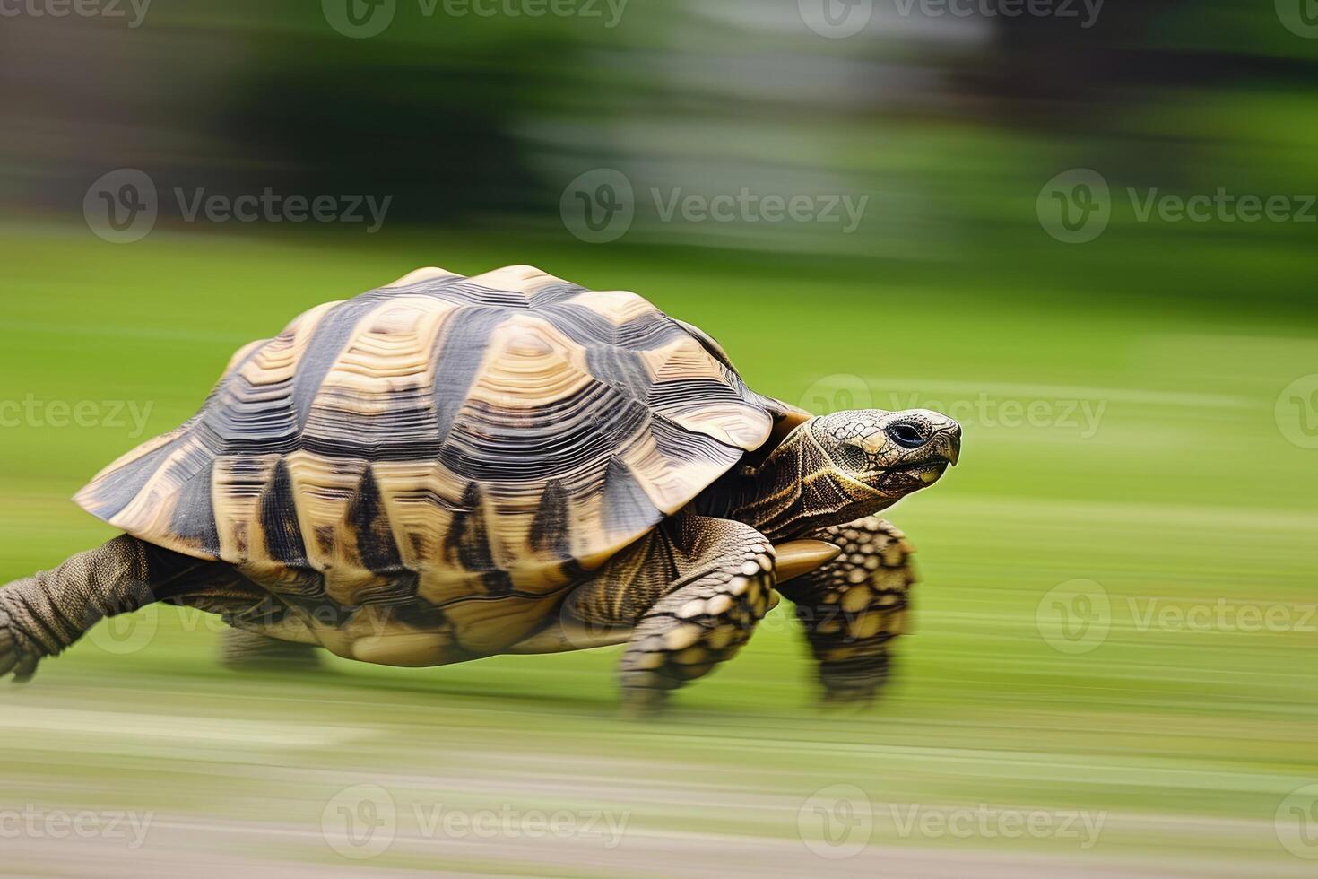 ai gegenereerd een schildpad dat snel loopt in vervagen achtergrond .generatief ai foto