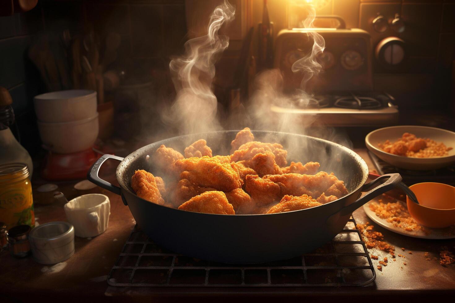 ai gegenereerd een culinaire portret hyper-echt kip nugget panorama foto
