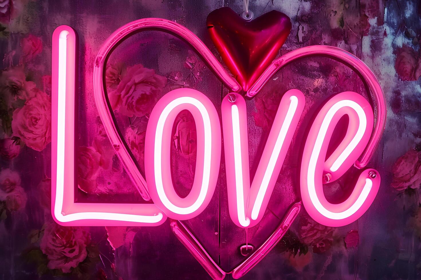 ai gegenereerd bevoegd gloed liefde verlichte in neon voor sterk Dames foto