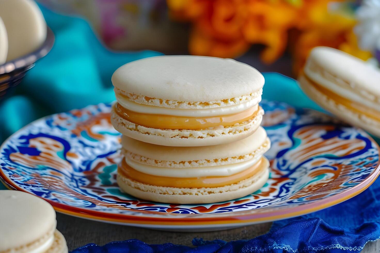 ai gegenereerd dulce de leche dromen alfajores, Spaans belegd broodje koekje genot foto