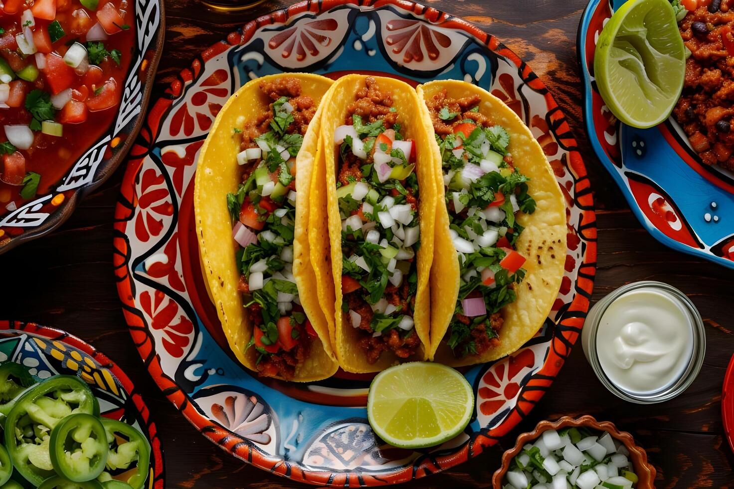 ai gegenereerd vers feest een kleurrijk Mexicaans recept met stoutmoedig smaken foto