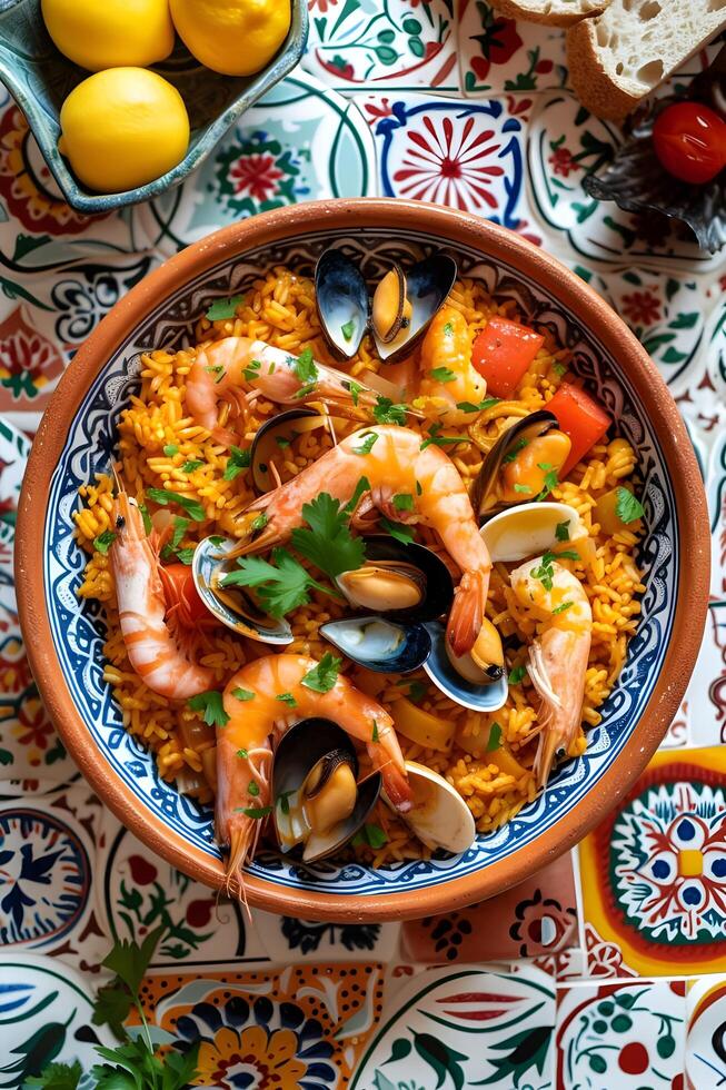 ai gegenereerd Portugees culinaire elegantie hartig recept Aan volk keramisch foto