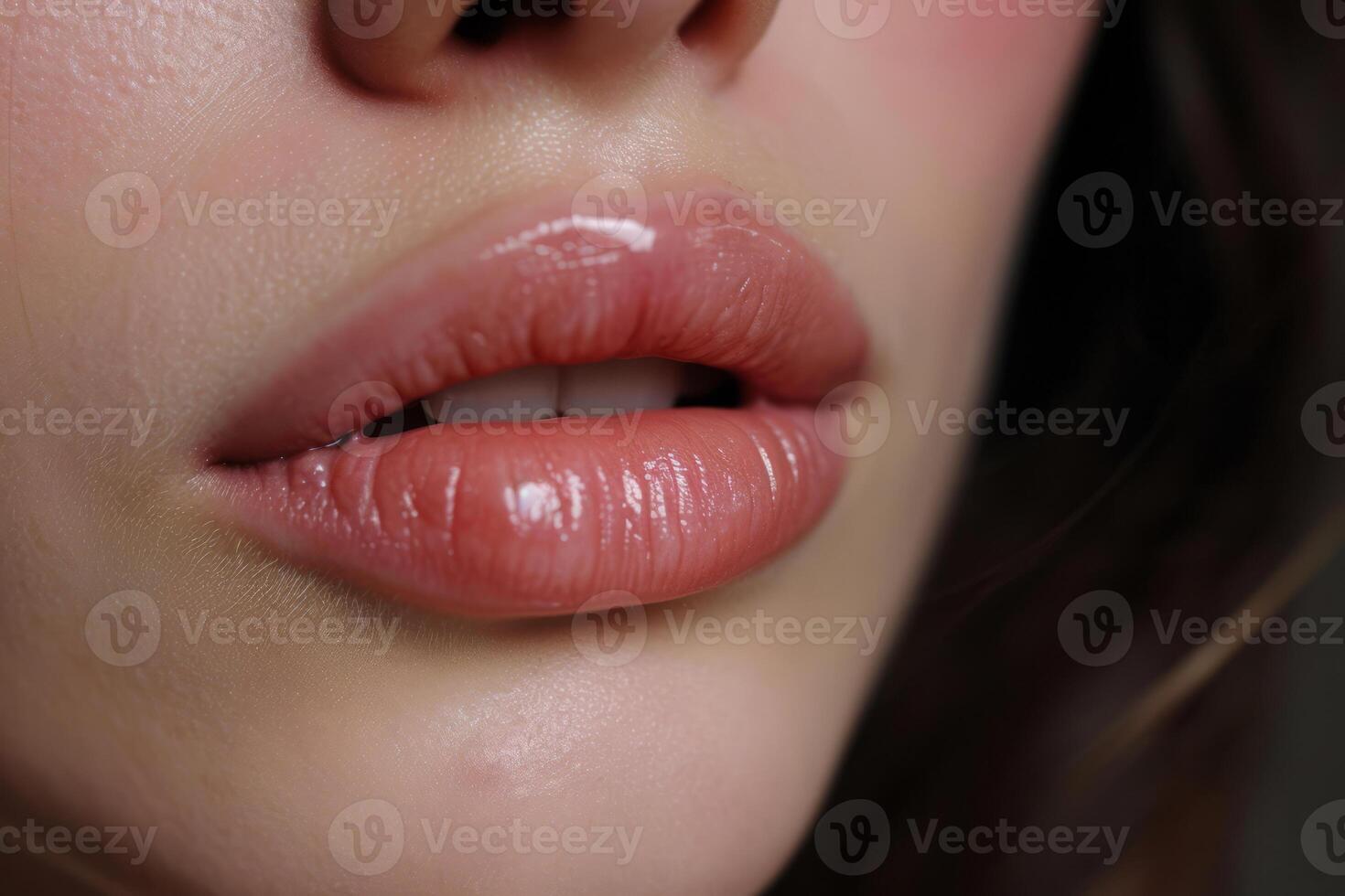 ai gegenereerd mollig sexy vol lippen. resultaten van lip vulmiddel injecties. generatief ai foto