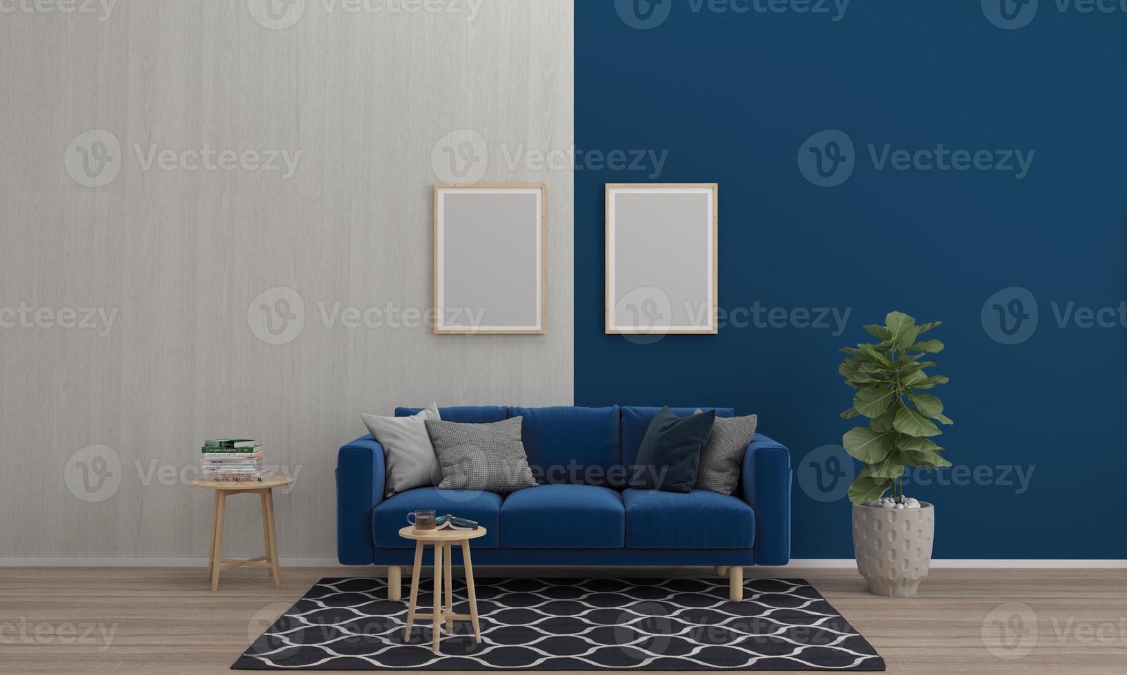 3D-gerenderde interieur moderne woonkamer frame met bank - bank en tafel foto