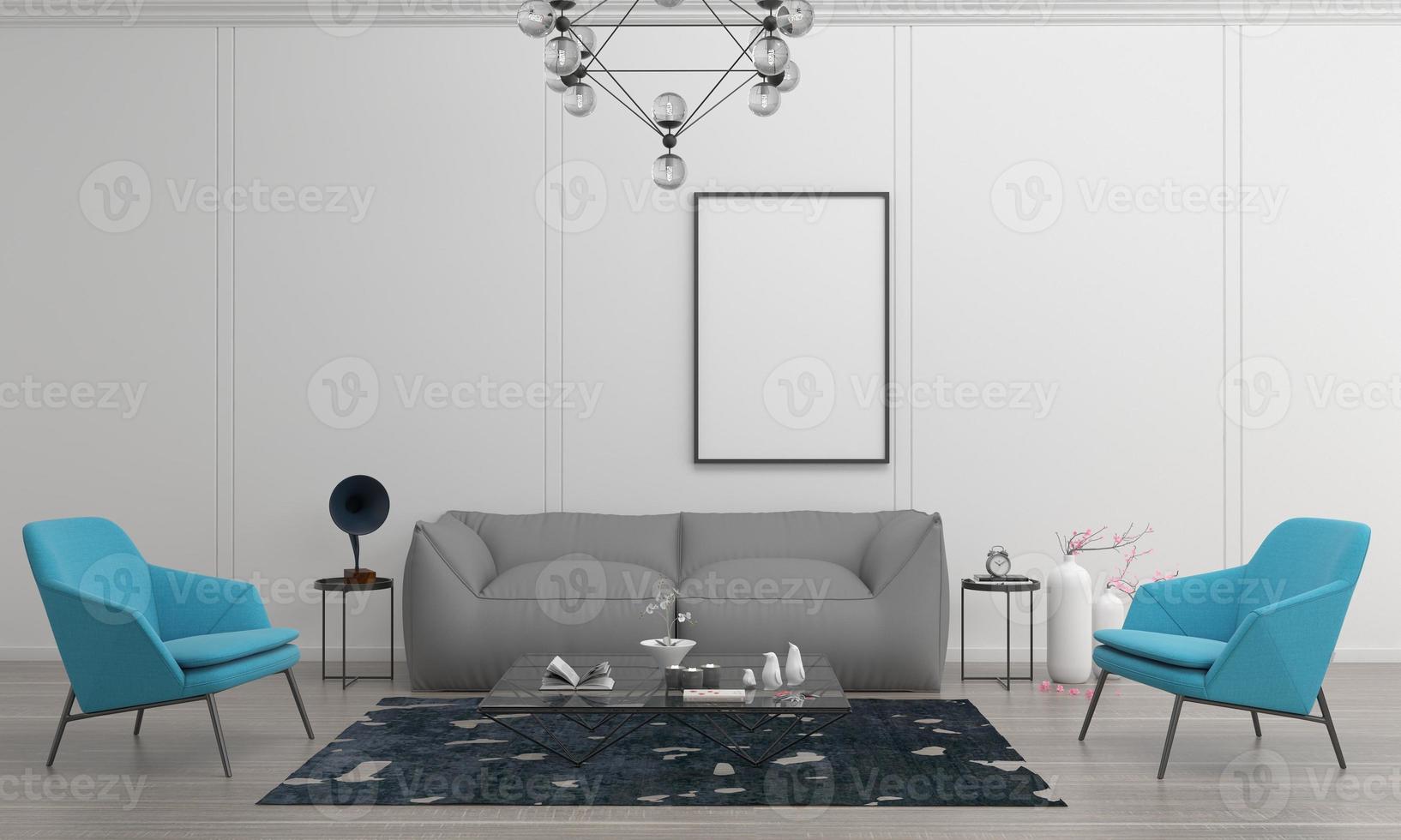 3D-gerenderde interieur moderne woonkamer frame met bank - bank en tafel foto