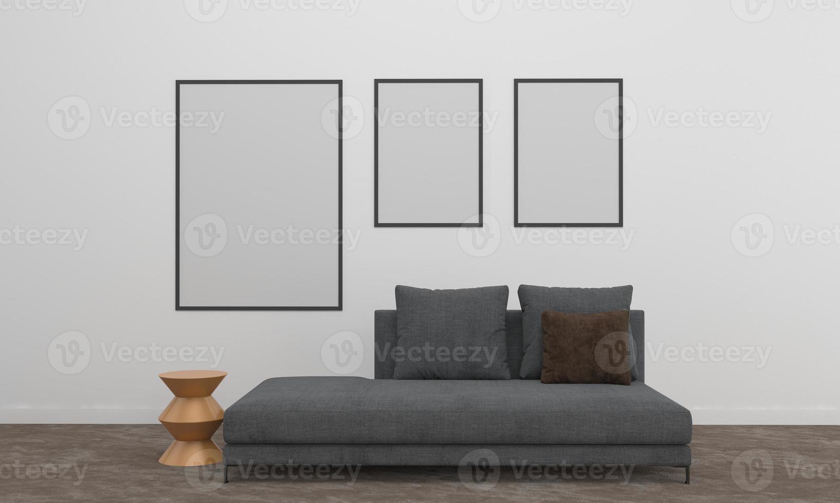 3D-gerenderde interieur moderne woonkamer frame met bank - bank en tafel foto