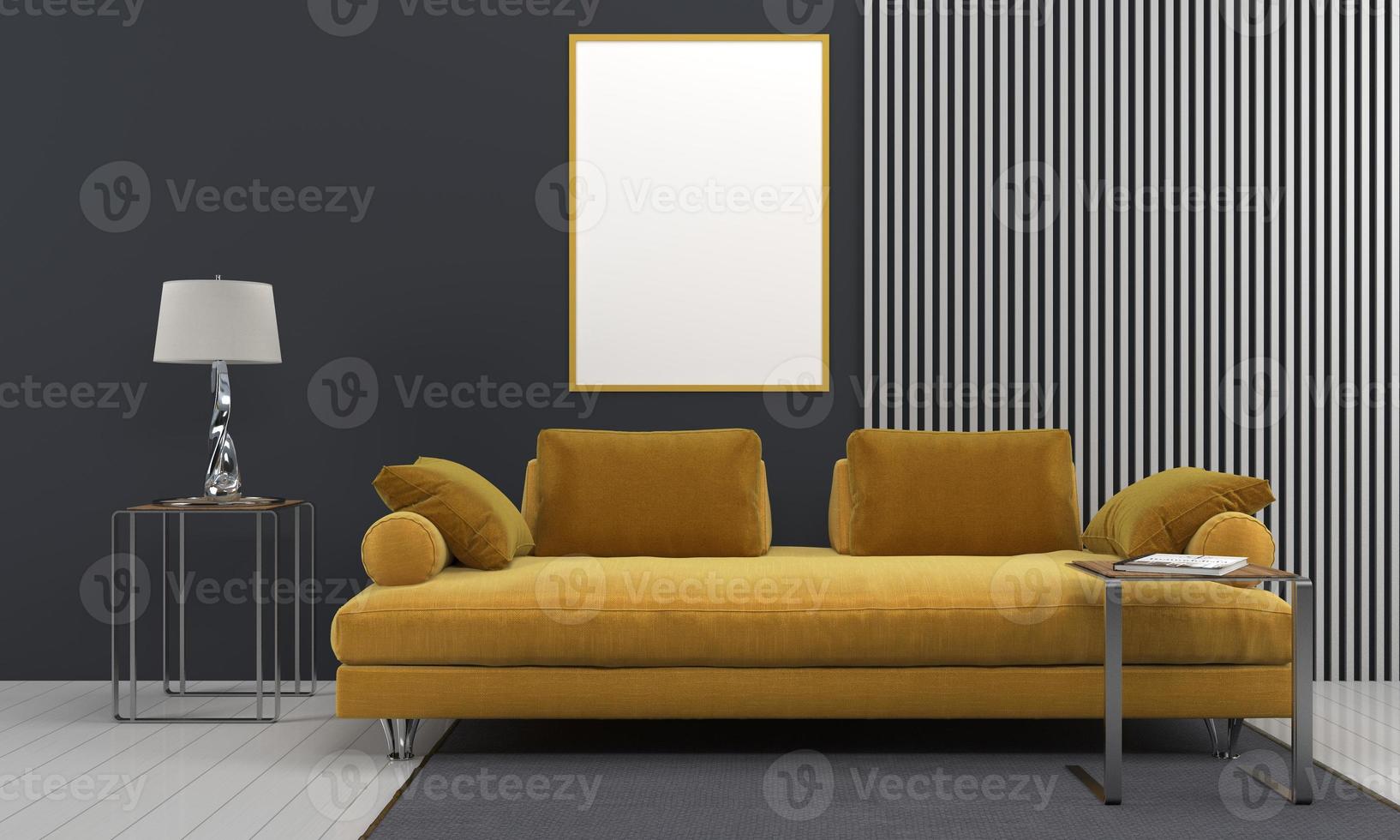 3D-gerenderde interieur moderne woonkamer frame met bank - bank en tafel foto