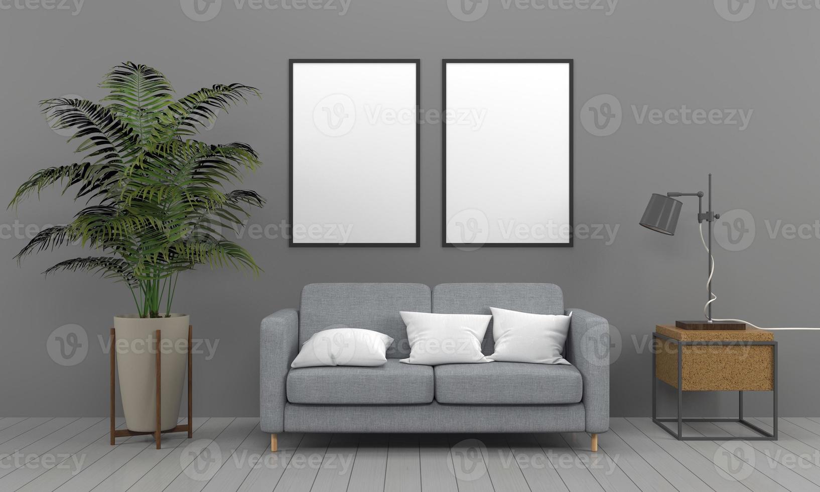 3D-gerenderde interieur moderne woonkamer frame met bank - bank en tafel foto