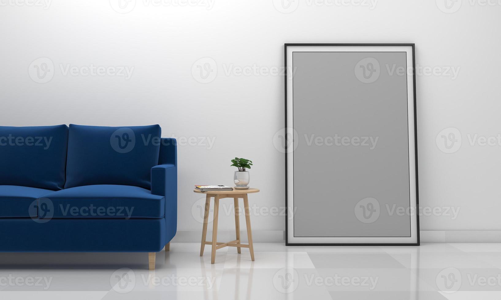 3D-gerenderde interieur moderne woonkamer frame met bank - bank en tafel foto